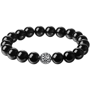 ZEGL黑曜石手串女925银串珠手链手绳秋冬黑色珠子手饰送生日礼物