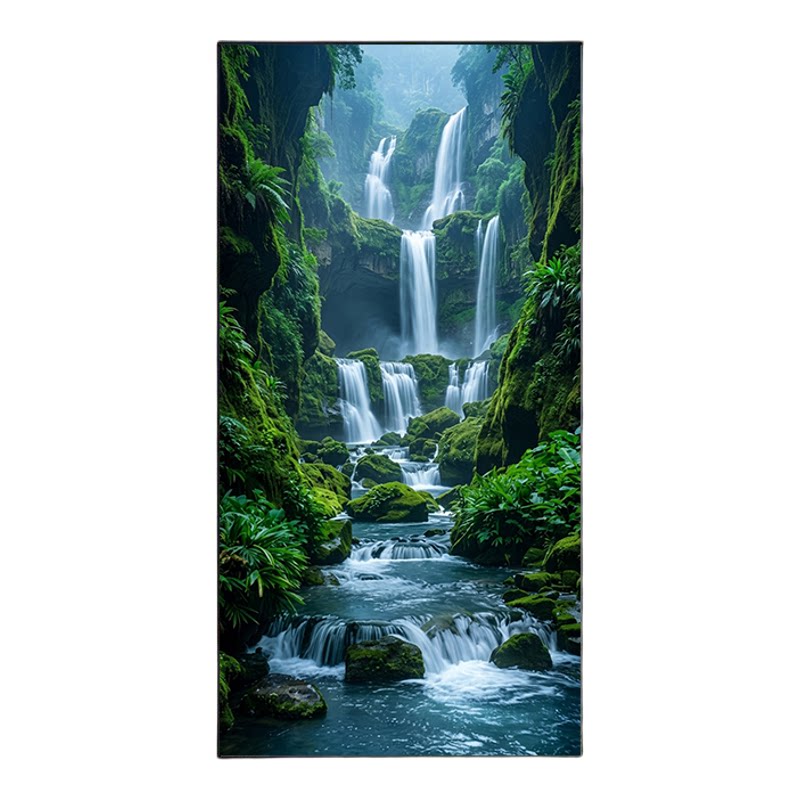流水生财入户玄关装饰画走廊过道正对门挂画源远流长山水画壁画