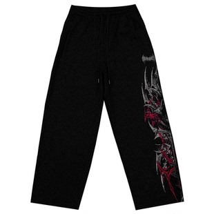 Breathedivinity潮流印花暗黑风长裤美式宽松休闲直筒裤跑步裤子