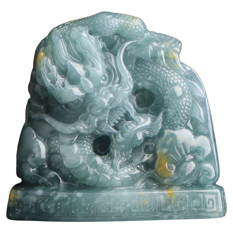 梵峙翡翠生肖龙摆件天空蓝雪花棉