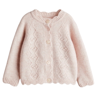 HM童装女婴针织衫冬季内搭波浪边可爱毛衣开衫1318235