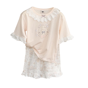 绿博尔新品莱赛尔女童夏季薄空调服宝宝七分袖睡衣家居服套装A类