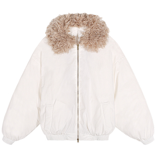 今屿花花 白色短款羽绒服冬季女款2025年新款加厚环保毛毛派克服