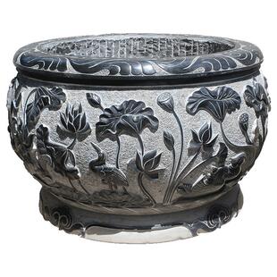 石雕鱼缸花盆仿古青石庭院圆形水缸摆件荷花水景石头缸可定制包邮