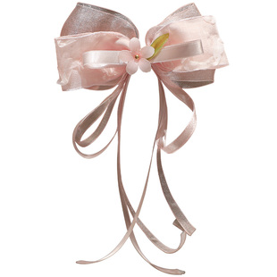 儿童新中式发饰女童樱花粉网纱蝴蝶结花朵发夹公主宝宝后脑勺发卡