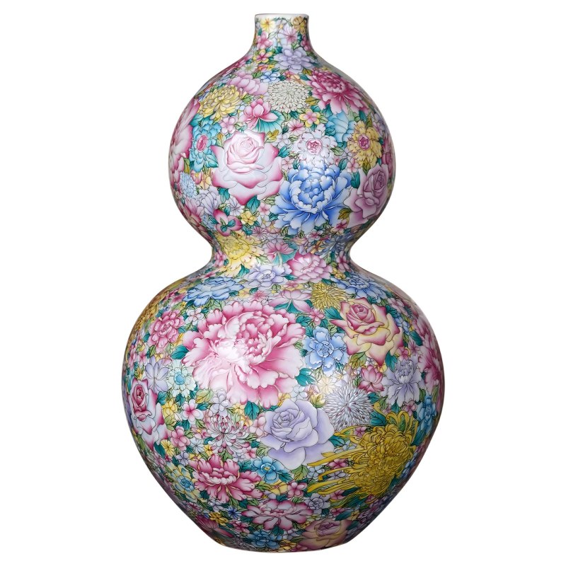 景德镇陶瓷花瓶粉彩万花葫芦瓶