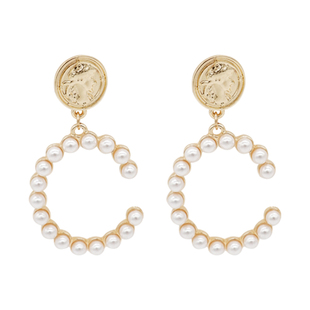 STANDii手作珍珠C耳钉ins复古耳环气质宫廷浮雕像硬币小香高级感