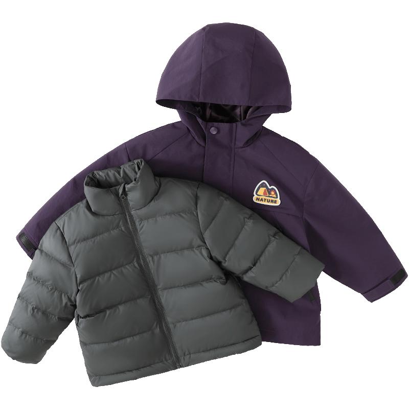 儿童冲锋衣三合一羽绒服可拆卸加厚保暖宝宝冬装白鸭绒女男童外套