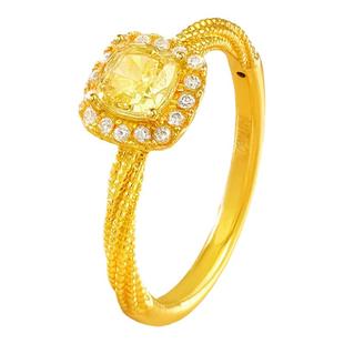 【热销】诗普琳黄18K金小方糖戒指 群镶锆石女时尚轻奢戒