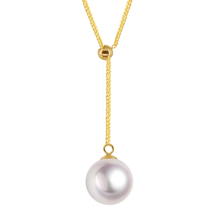 BEAUFINA百分娜18k金Akoya海水珍珠项链单颗吊坠可调节锁骨链时尚