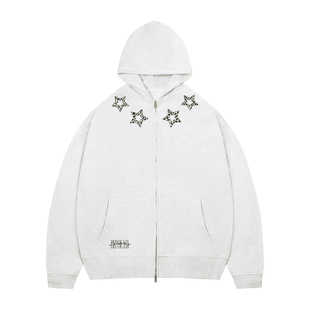 BIPOLAR动物派对贴布星星开衫卫衣休闲宽松情侣拉链外套春秋帽衫