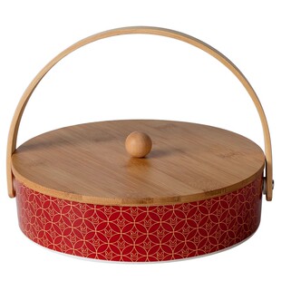 陶瓷中式手提分格水果盘带盖卯兔喜庆客厅零食收纳盒糖果盒坚果盘