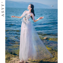 实拍网纱连衣裙2018新款夏女沙滩裙1