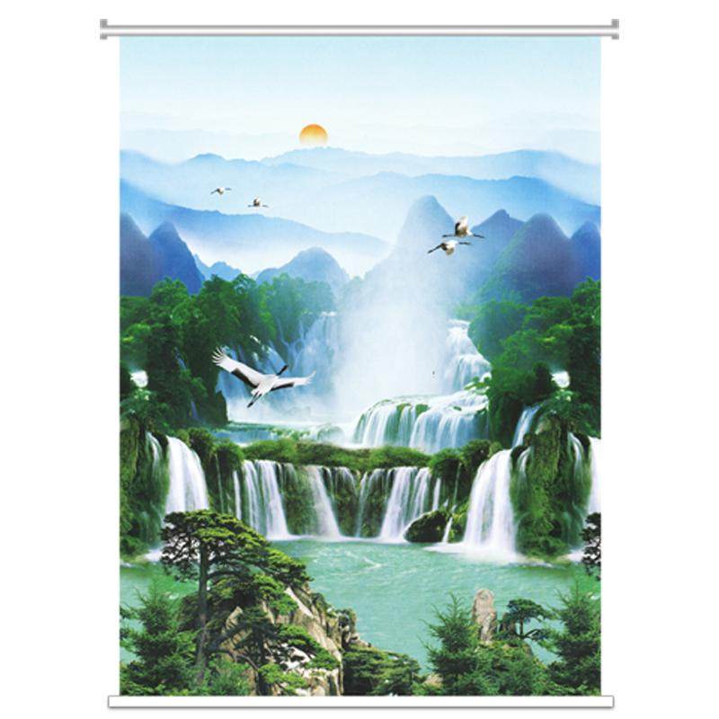 风景画升降窗帘防水遮光100%卷帘