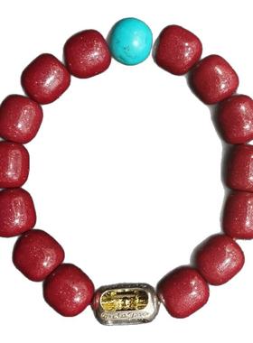 原矿朱砂手串高含量紫金砂佛珠手链男纯银金刚杵绿松石蜜蜡