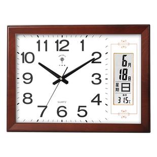 北极星新中式钟表挂钟客厅家用办公大号静音时钟方形万年历石英钟