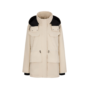 MARYLING玛俪琳冬季新品米白色休闲抽绳连帽羽绒服A1DHW98040