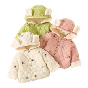 婴儿外出服棉袄棉衣加绒洋气连帽男儿童加厚外套女宝宝棉服冬装