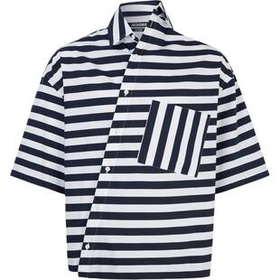 【折扣】Jacquemus男士宽松不对称条纹棉质府绸短袖衬衫