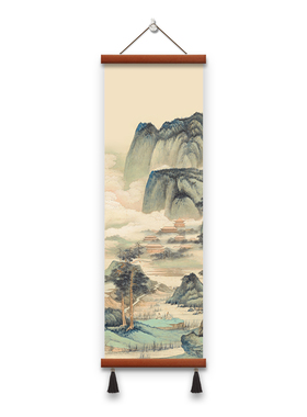 布艺挂画听琴图入户玄关装饰画背景画客厅中式千里江山图茶室禅意