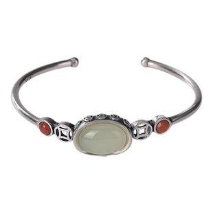 中国风手镯镀银复古做旧钱币元宝镂空开口手环手饰女神款