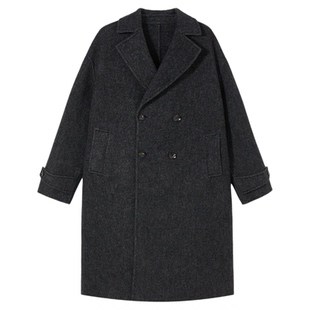PSO Brand男装女装天丝羊绒羊毛混纺长款呢子灰色大衣宽松外套