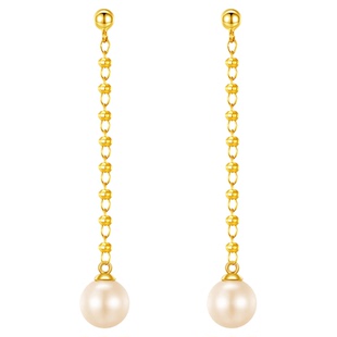 天然海水珍珠耳链女akoya羽黄金正圆极微瑕极光法式耳环耳饰耳坠