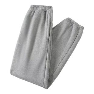 夏季运动裤男纯色直筒宽松棉料春秋加厚加绒休闲束脚长裤百搭裤子