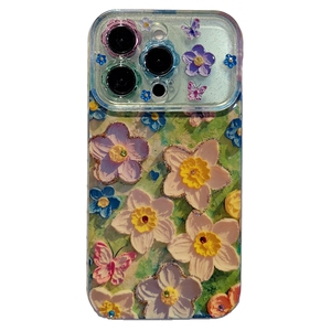 适用苹果系列iPhone17新款手机壳13pro/16promax唯美水仙花15promax14promax全包闪粉花朵镜框防摔网红保护套