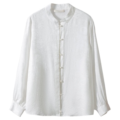 提花花萝国风立领真丝衬衫