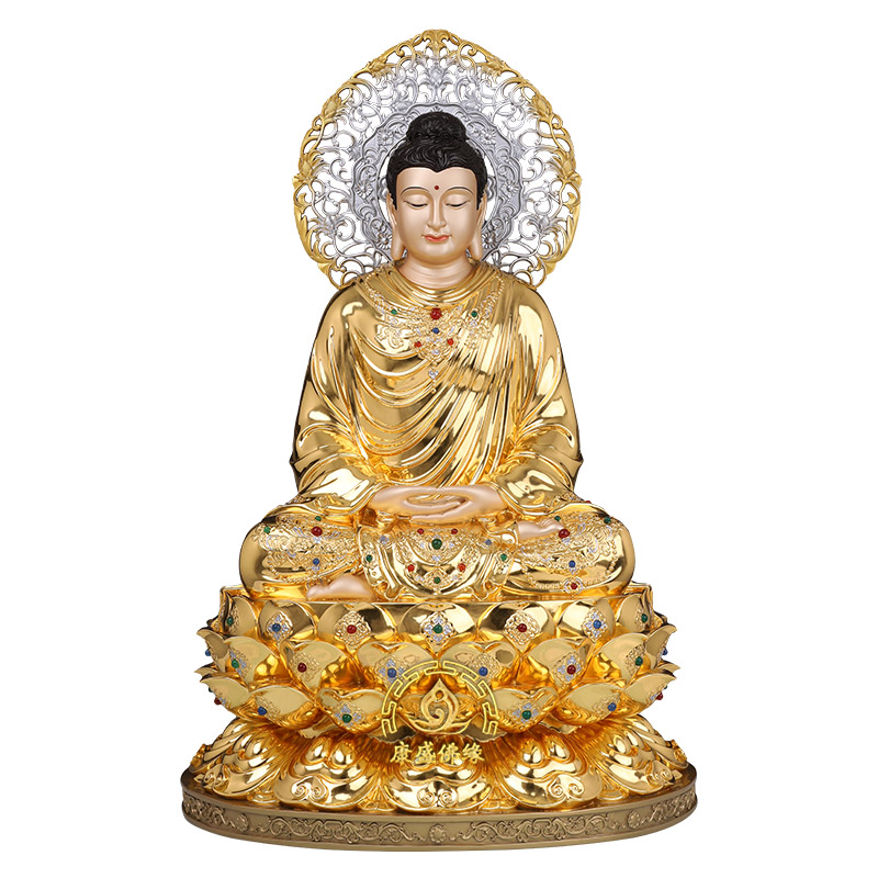 三宝佛铜贴金供奉神像摆件