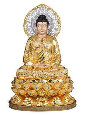 三宝佛铜贴金供奉神像摆件