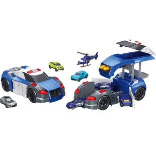 变形警车汽车儿童玩具男孩生日礼物可发射炮弹静态手动模型基地