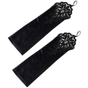 生日蹦迪手袜蕾丝袖套法式婚纱旗袍情趣新娘礼服缎面勾中指手套女