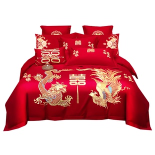 婚庆四件套大红色结婚喜庆全棉被套床单乔迁庆喜床品套件