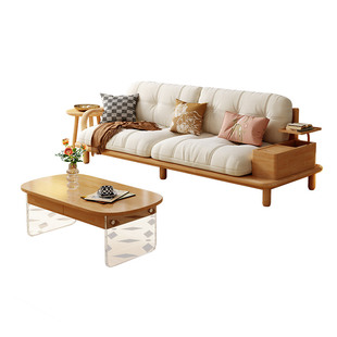 原木侘寂风实木云朵沙发客厅小户型布艺2024新款北欧单双三人四位