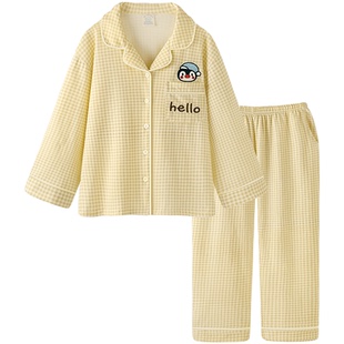 睡衣女款春秋新款纯棉磨毛长袖长裤情侣家居服企鹅大码男女士套装