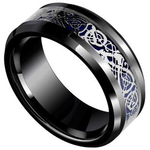 钨金戒指男士龙纹镀黄金潮牌食指高级感复古尾戒女黑指环情侣个性