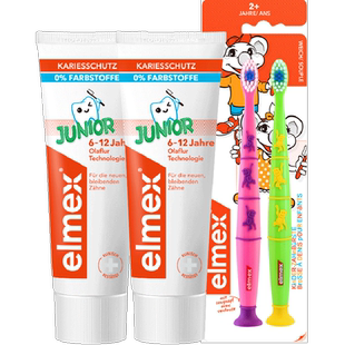 elmex6-12岁少儿牙膏套装换牙期含氟50ml*2+牙刷*2