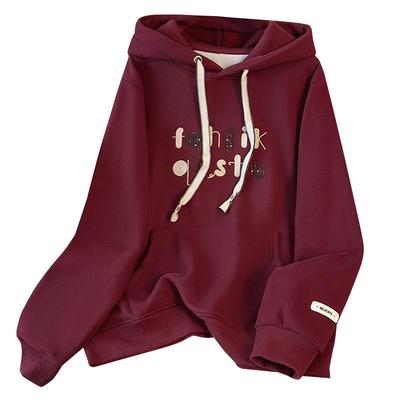 连带帽套头卫衣慵懒风加绒加厚女