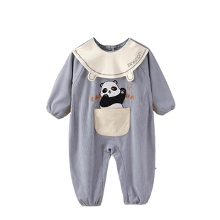 宝宝灯芯绒连体罩衣秋冬外穿婴儿吃饭围兜男女宝一体爬爬服反穿衣