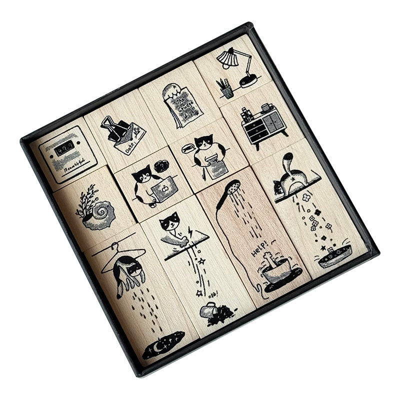 WT品牌原创 淘气猫 猫咪小猫木质印章可爱手帐印章装饰清新橡胶底