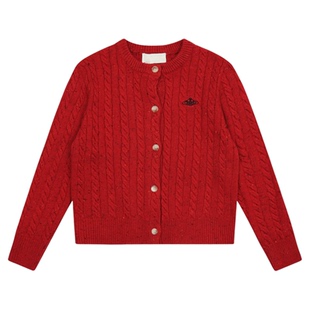 VIVIPUOOWD土星LOGO加厚麻花针织圆领开衫修身显瘦百搭毛衣外套