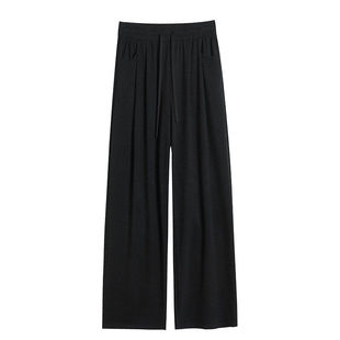 加绒糯米裤女2026新款冬小个子宽松直筒阔腿裤垂坠感软糯黑色裤子