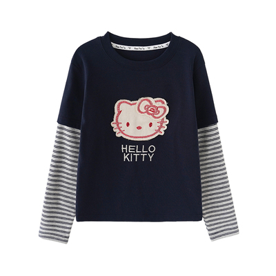 女童春装卡通印花假两件T恤