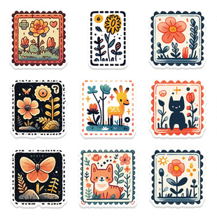 小动物邮票贴纸复古ins风涂鸦水杯行李箱贴画防水个性创意diy手账