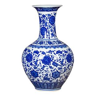 景德镇陶瓷器中式青花瓷花瓶摆件客厅富贵竹玄关插花装饰品高级感