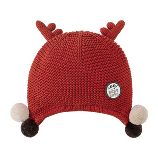 babylove婴儿帽子冬季纯棉针织毛线包头帽宝宝加绒保暖护耳新年帽