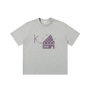 KSXN 奶酪小屋印花圆领短袖夏季宽松休闲韩系百搭情侣半袖上衣