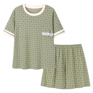 浪莎睡衣女士夏季纯棉短袖短裤薄款夏天可外穿大码宽松家居服套装